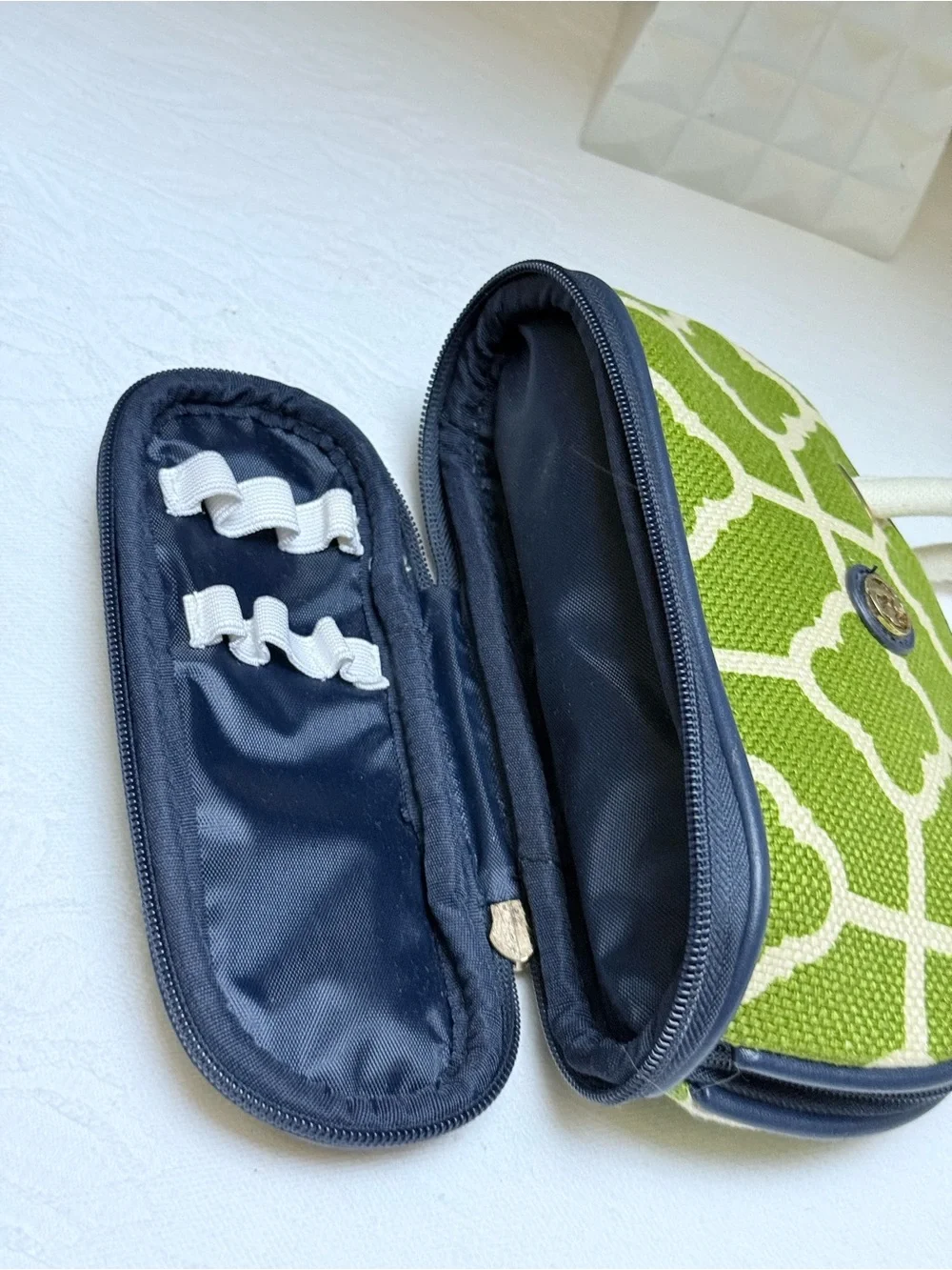 Spartina Green Patterned Mini Satchel Cosmetic Bag